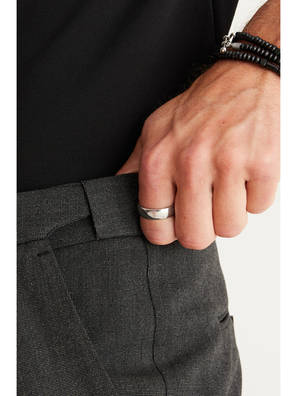 Erkek Gri Slim Fit Dar Kesim Beli Lastikli Esnek Pantolon-3