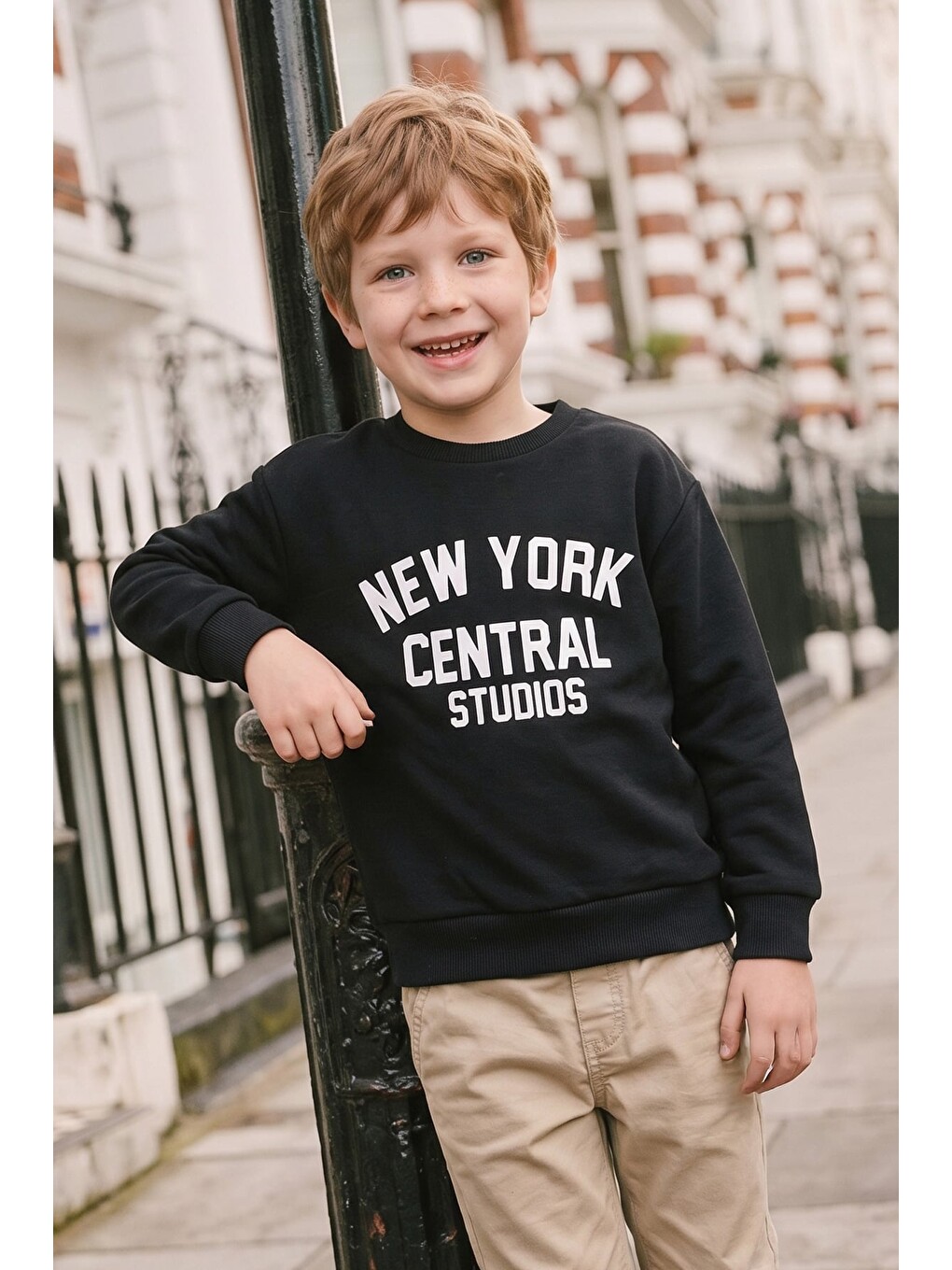 Siyah 3 İ̇plik New York Baskılı Erkek Çocuk Sweatshirt