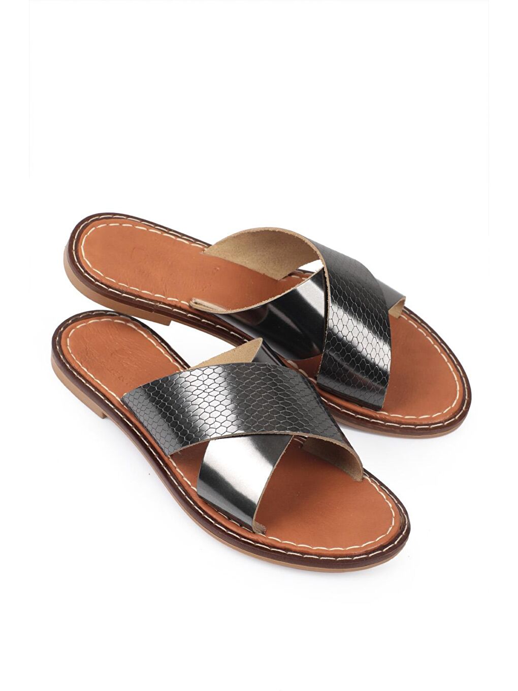 Gri 881 Hakiki Deri Bodrum Kadın Terlik-3