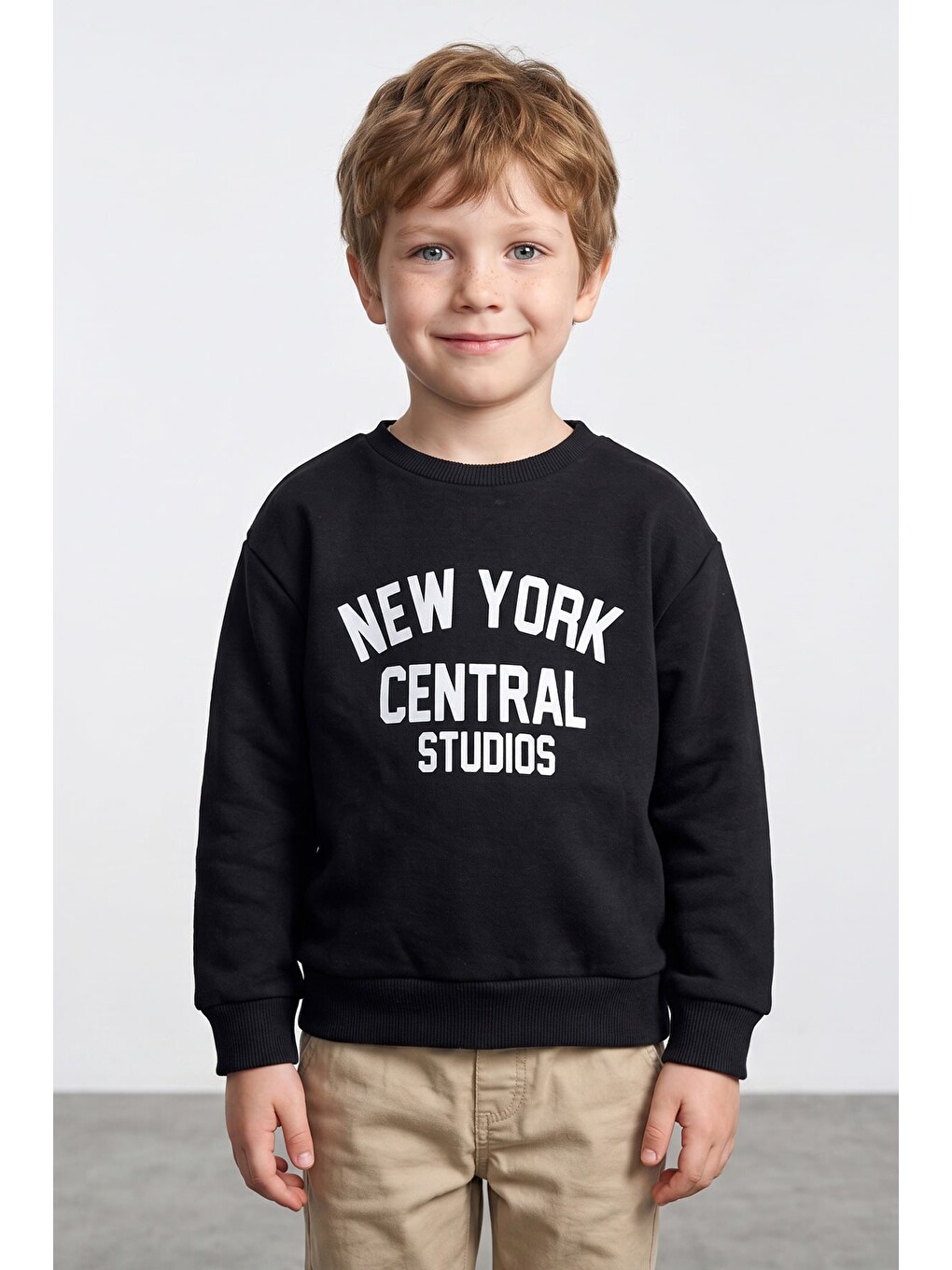 Siyah 3 İ̇plik New York Baskılı Erkek Çocuk Sweatshirt-1