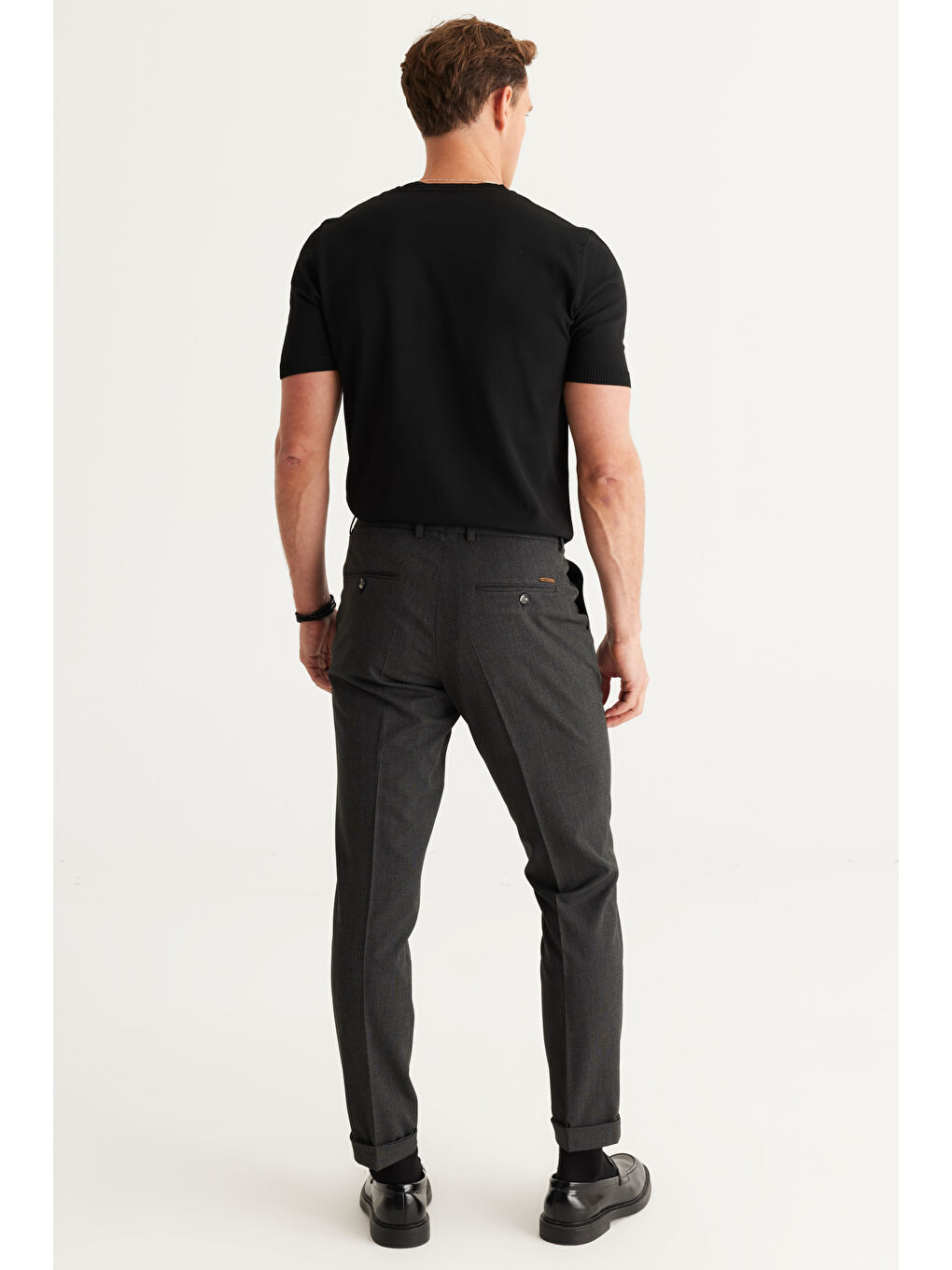 Erkek Gri Slim Fit Dar Kesim Beli Lastikli Esnek Pantolon-4
