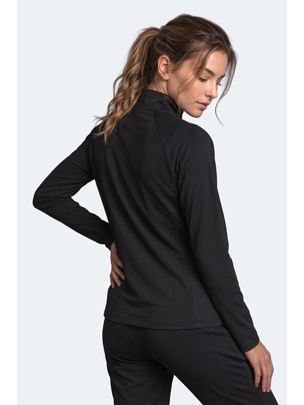 Razor Kadın Dik Yaka Fermuarlı Siyah Sweatshırt-3
