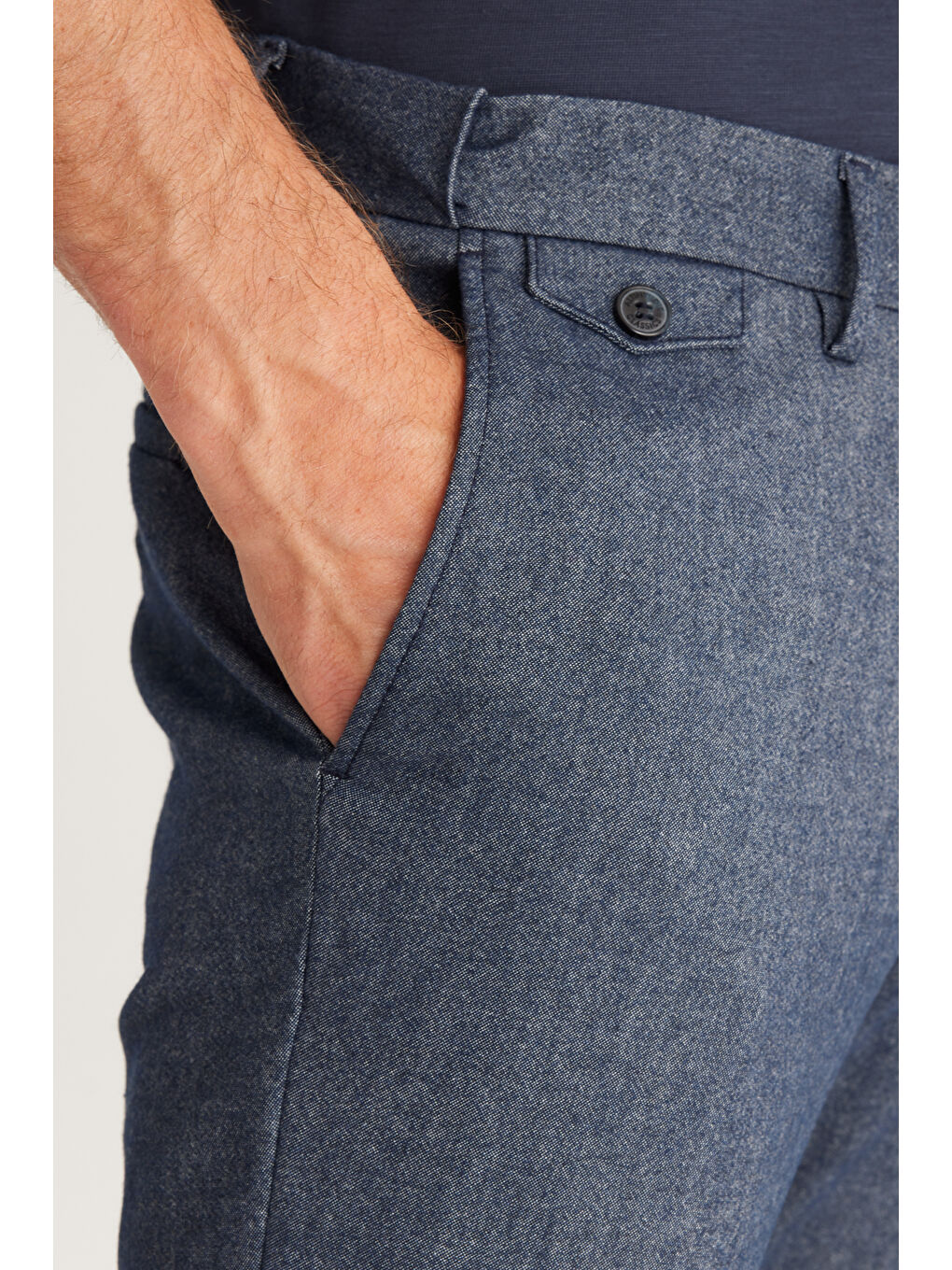 Erkek Lacivert Slim Fit Dar Kesim Yan Cepli Tweet Desenli Beli Lastikli Pantolon-3