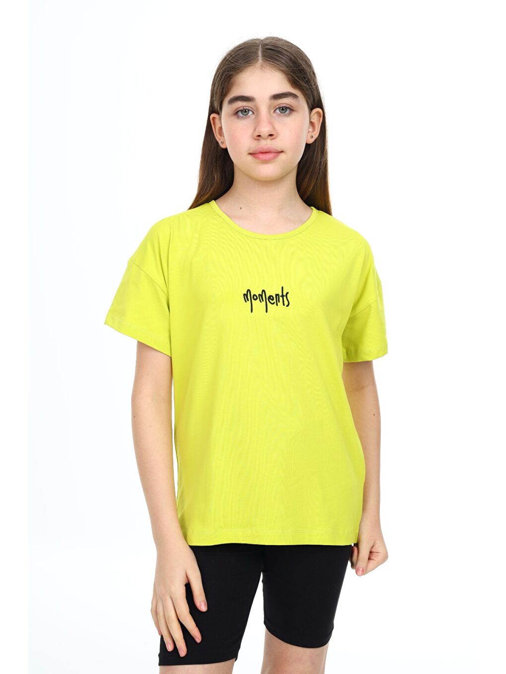 Yeşil Kız Çocuk Baskılı Bisiklet Yaka Kısa Kollu Tişört-2