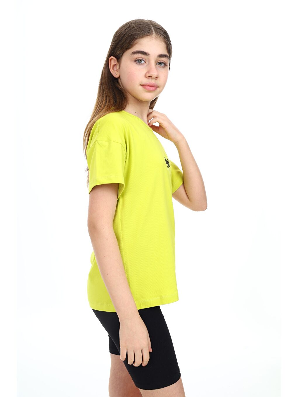 Yeşil Kız Çocuk Baskılı Bisiklet Yaka Kısa Kollu Tişört-3
