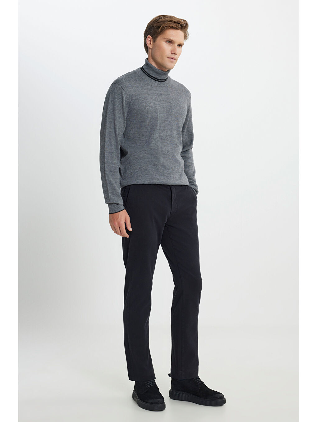 Erkek Antrasit Standart Fit Normal Kesim Tam Balıkçı Yaka Triko Kazak-1