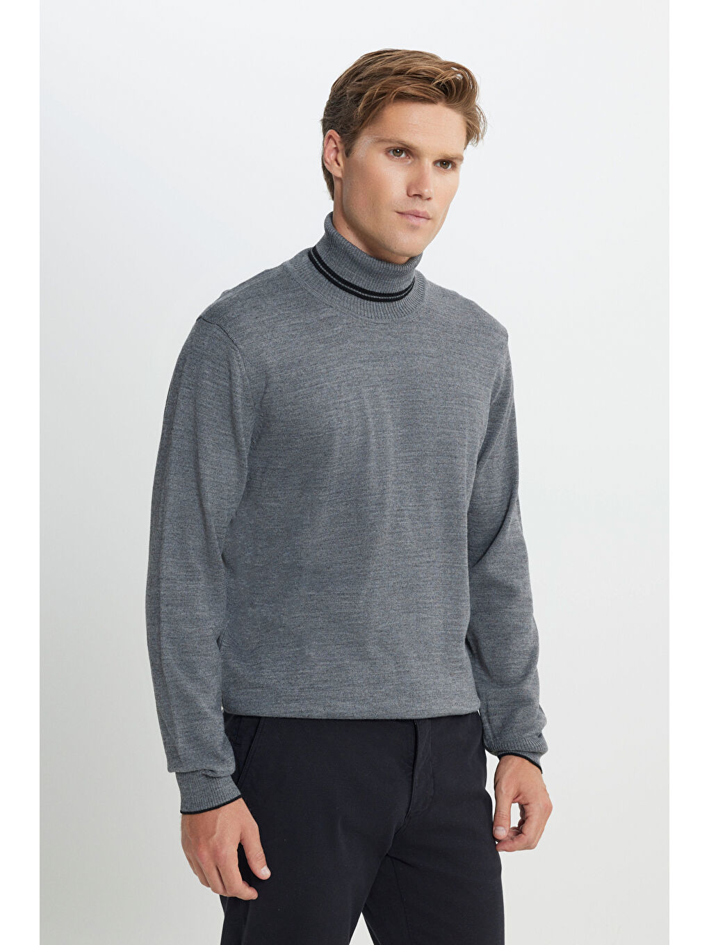 Erkek Antrasit Standart Fit Normal Kesim Tam Balıkçı Yaka Triko Kazak-2