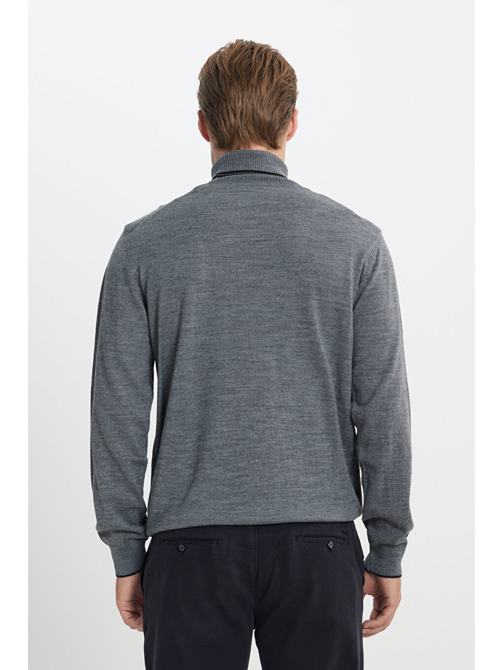 Erkek Antrasit Standart Fit Normal Kesim Tam Balıkçı Yaka Triko Kazak-4