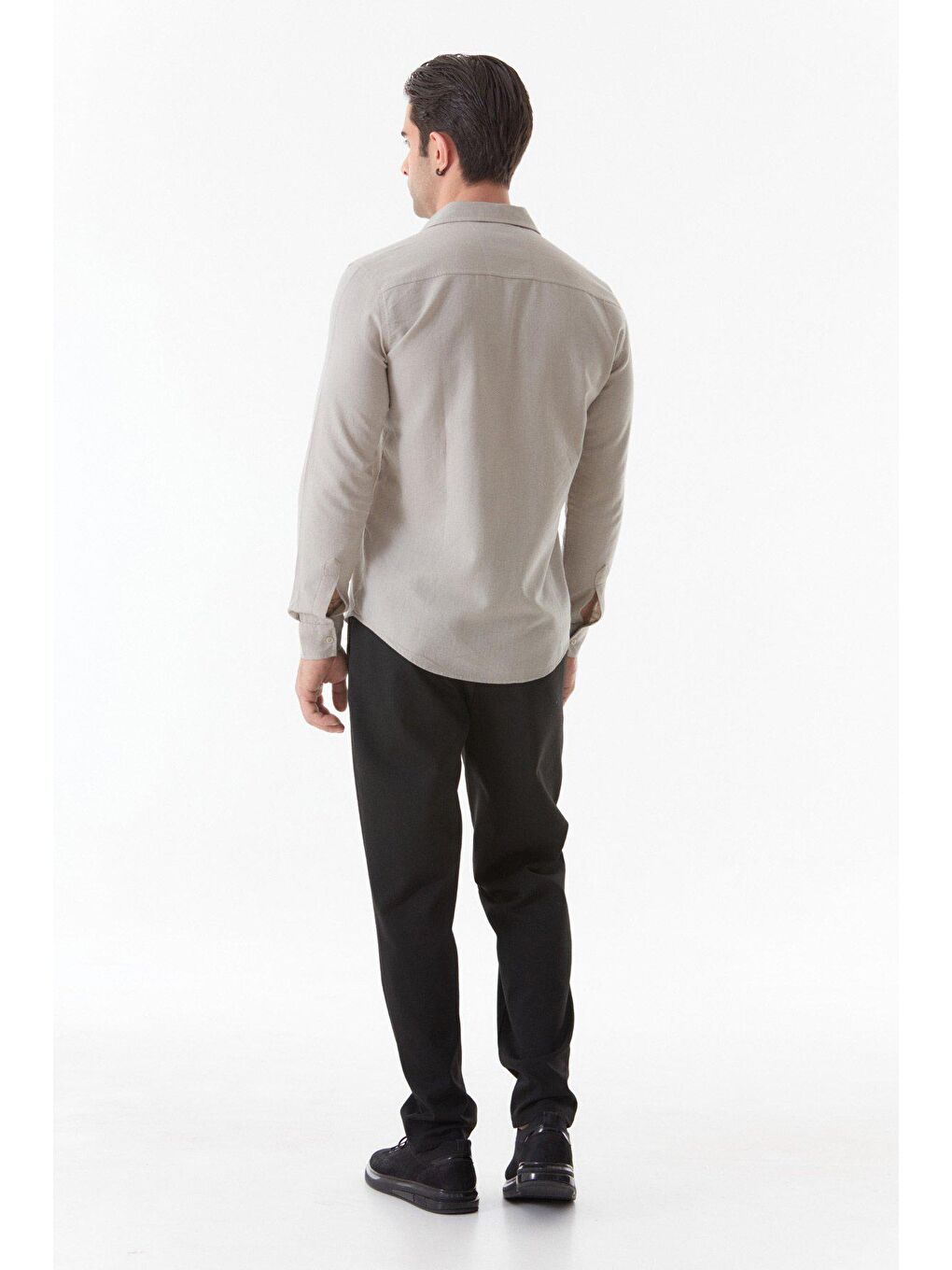 Bej Basic Keten Gömlek-4