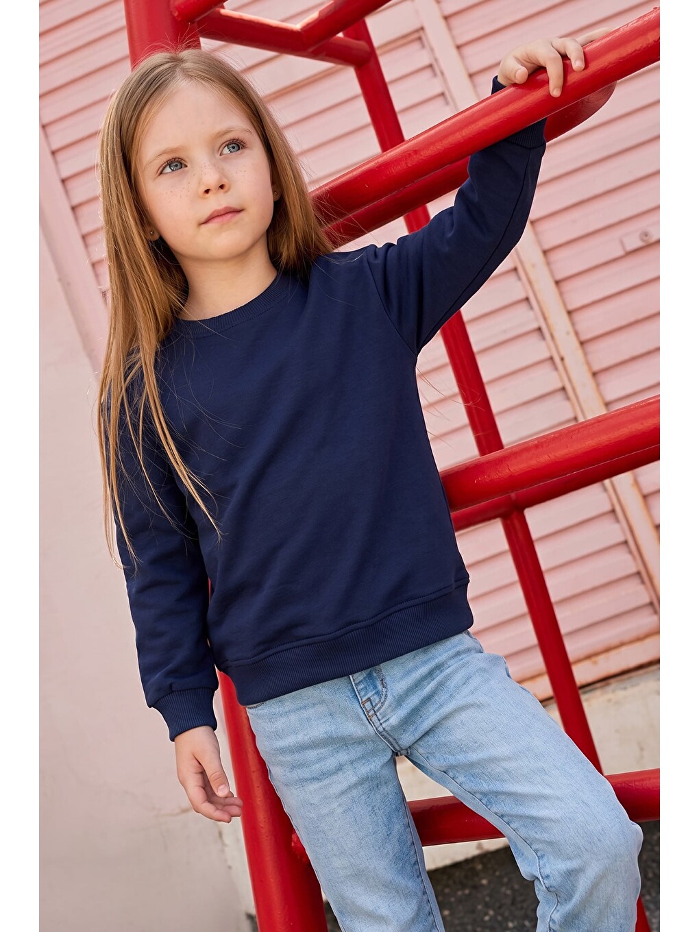 Lacivert 3 İplik Basic Unisex Çocuk Sweatshirt