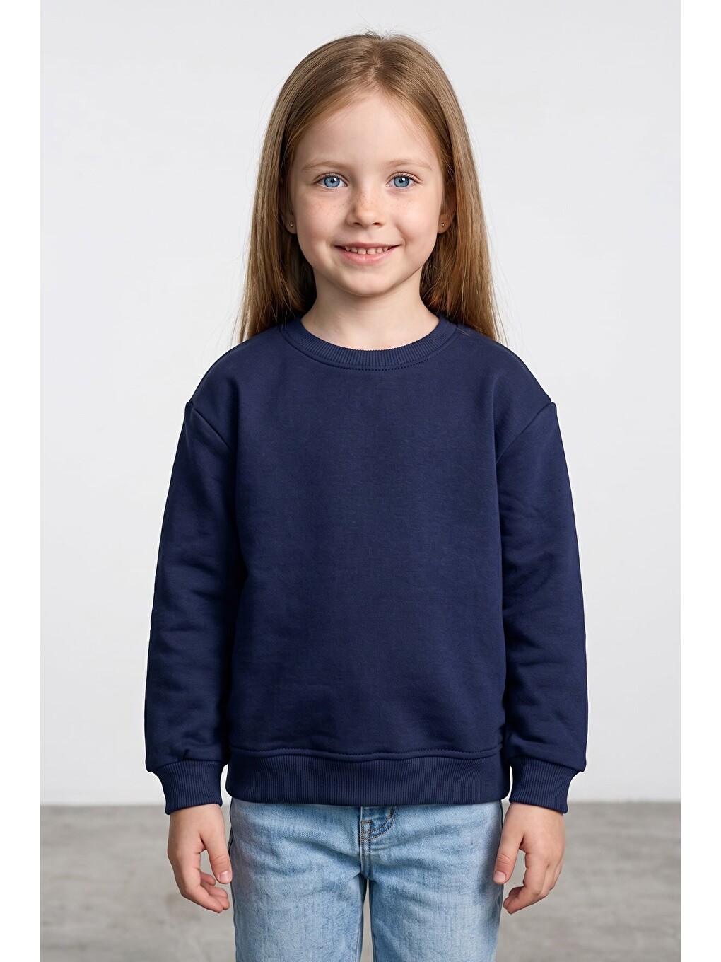 Lacivert 3 İplik Basic Unisex Çocuk Sweatshirt-1