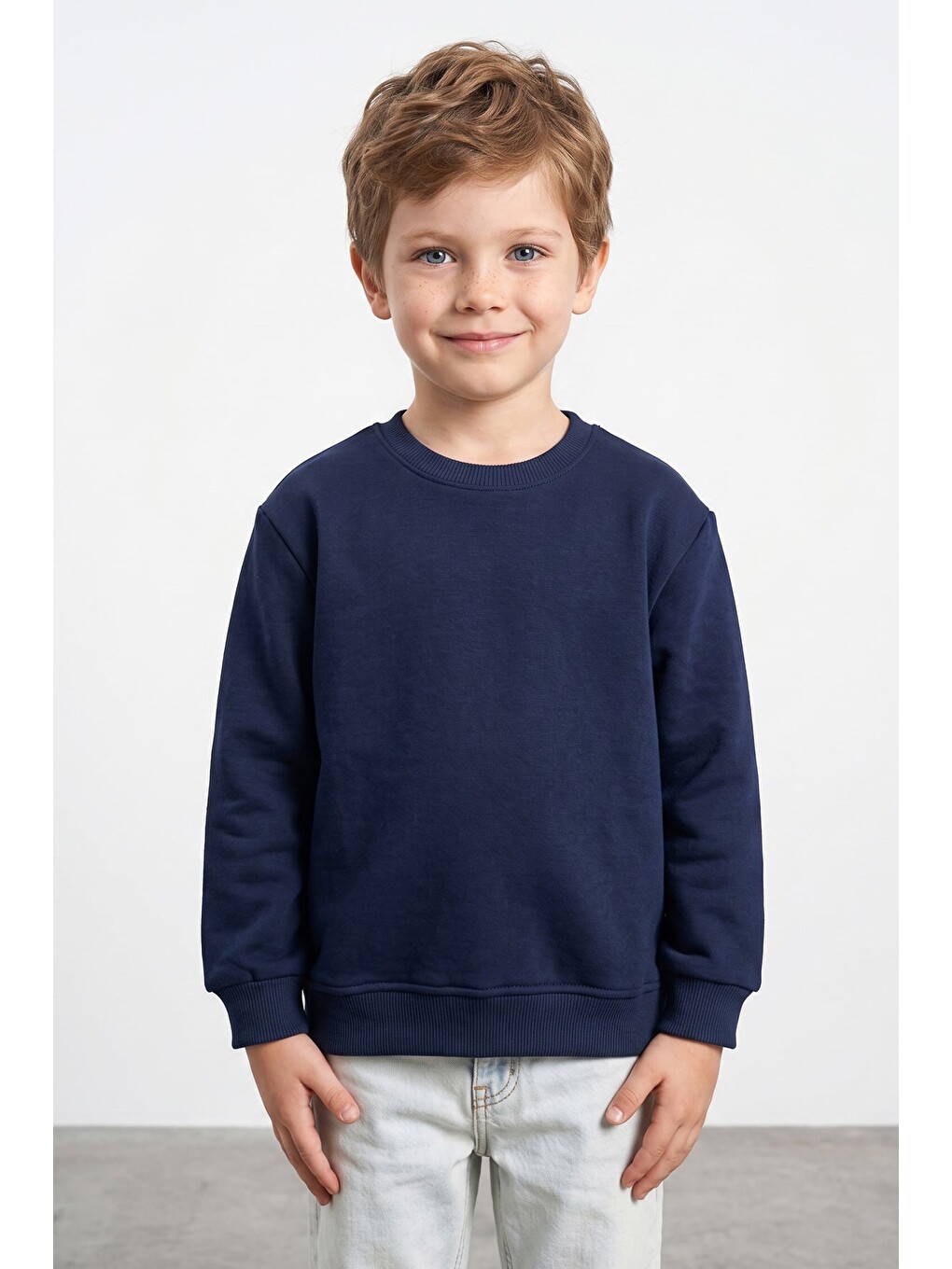 Lacivert 3 İplik Basic Unisex Çocuk Sweatshirt-2
