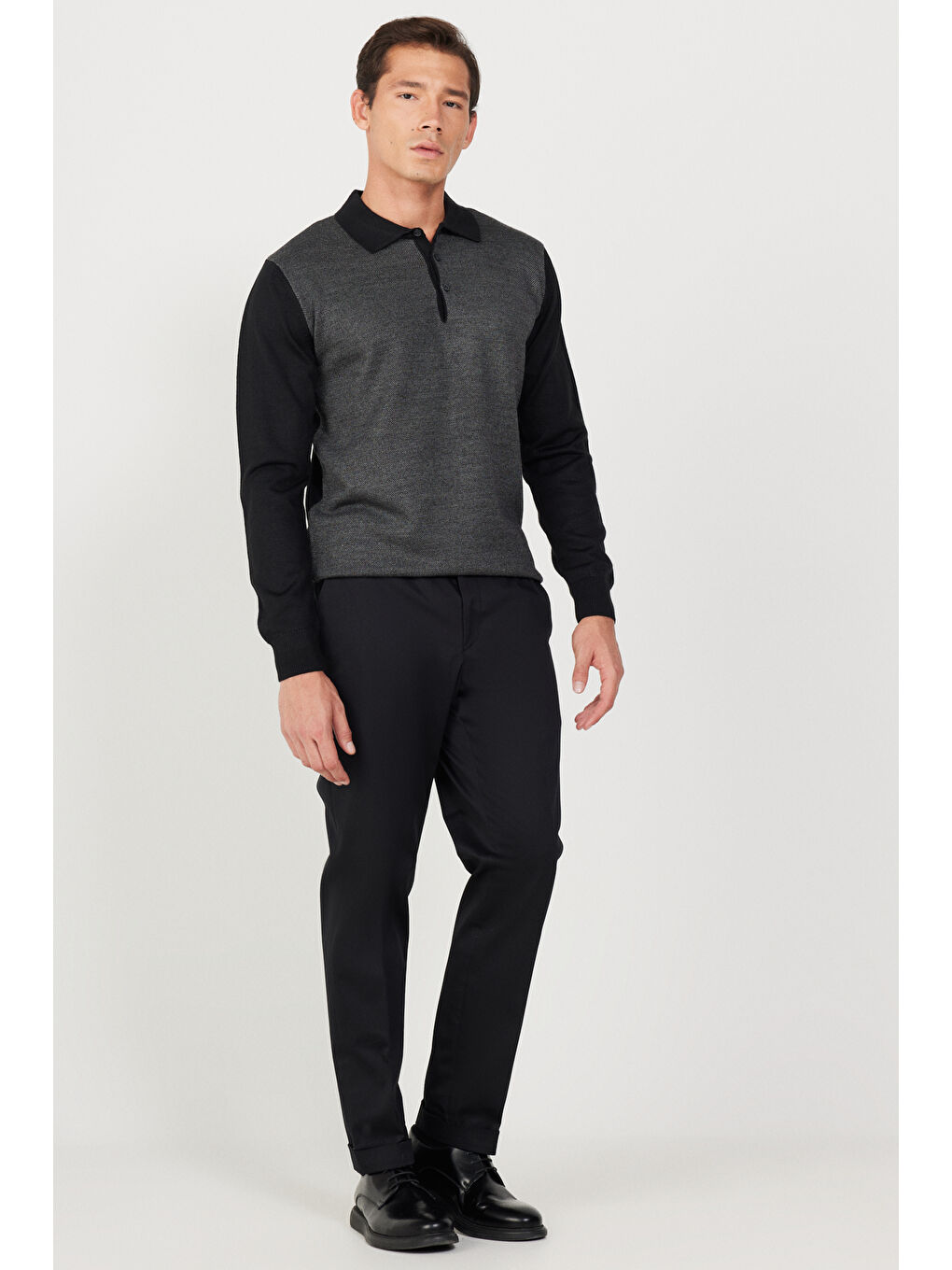 Erkek Siyah Slim Fit Dar Kesim Gabardin Kumaş Desenli Pamuklu Esnek Beli Lastikli Pantolon-3