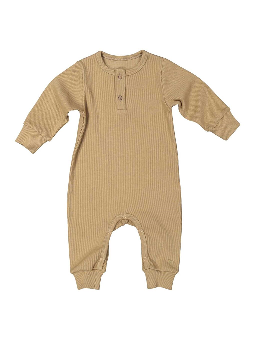 Bej Gots Sertifikalı %100 Organik Pamuk Yakası Düğmeli Tulum (0-24Ay)-1