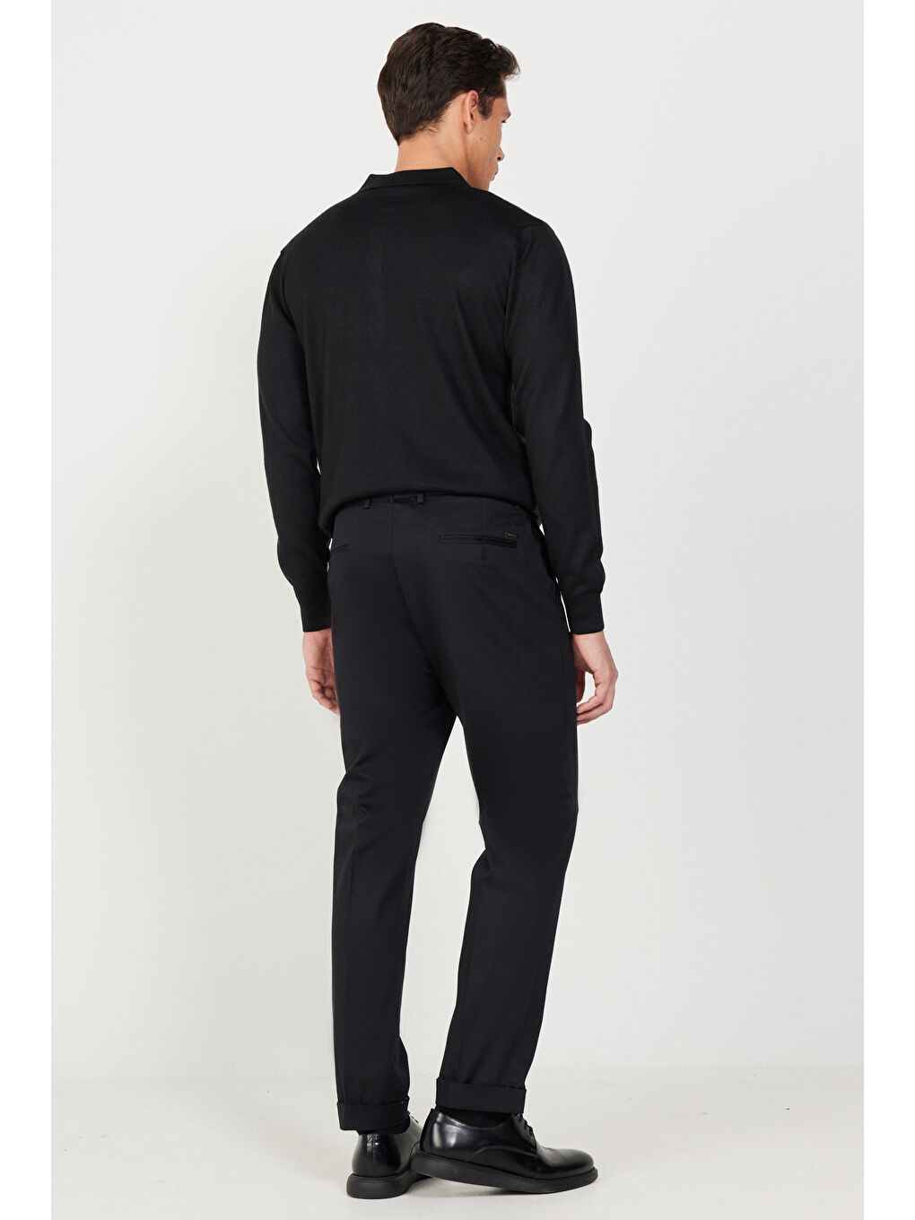 Erkek Siyah Slim Fit Dar Kesim Gabardin Kumaş Desenli Pamuklu Esnek Beli Lastikli Pantolon-5