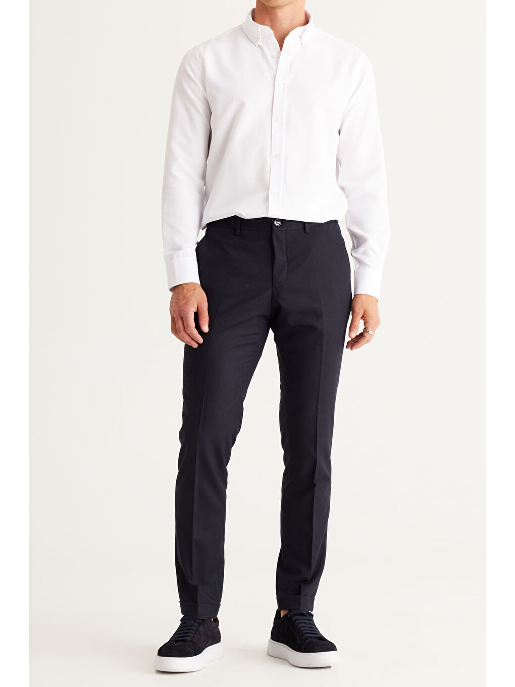 Erkek Lacivert Slim Fit Dar Kesim Yan Cepli Beli Lastikli Pantolon-1