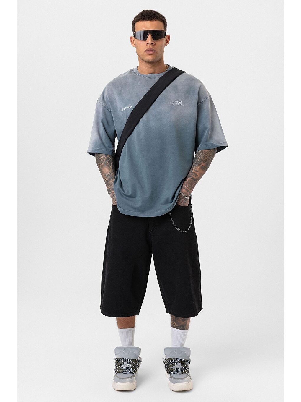 Yıkamalı Oversize Tişört Gri