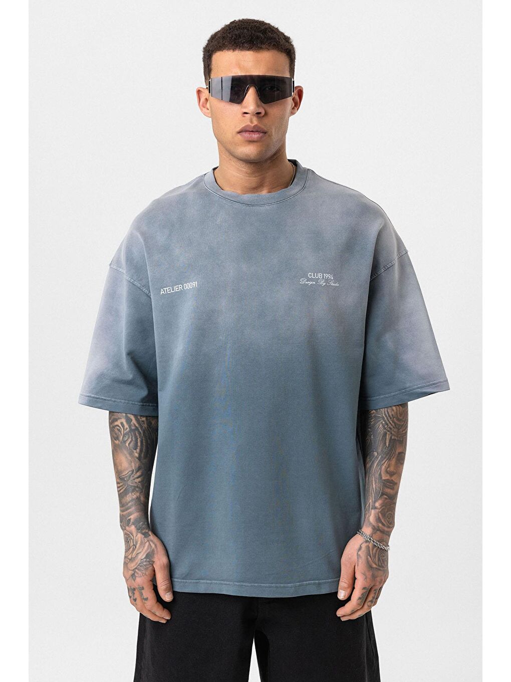 Yıkamalı Oversize Tişört Gri-2