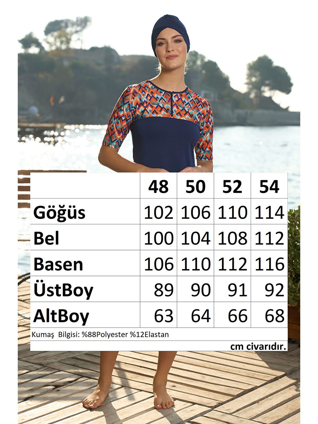 Büyük Beden Kısa Kollu Yarı Kapalı Mayo 24821 Lacivert-3