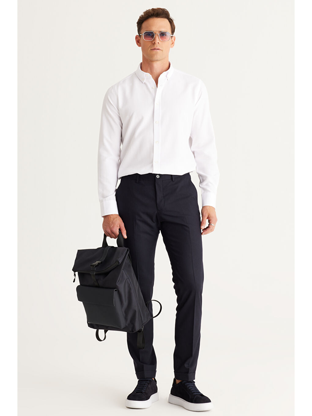 Erkek Lacivert Slim Fit Dar Kesim Yan Cepli Beli Lastikli Pantolon-3