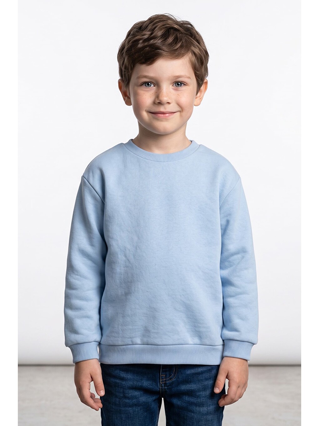 Mavi 3 İplik Basic Unisex Çocuk Sweatshirt-2
