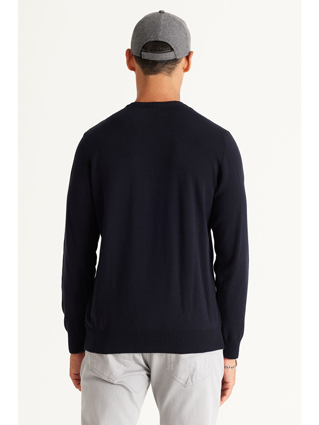 Erkek Lacivert Standart Fit Normal Kesim Bisiklet Yaka Pamuklu Triko Kazak-4