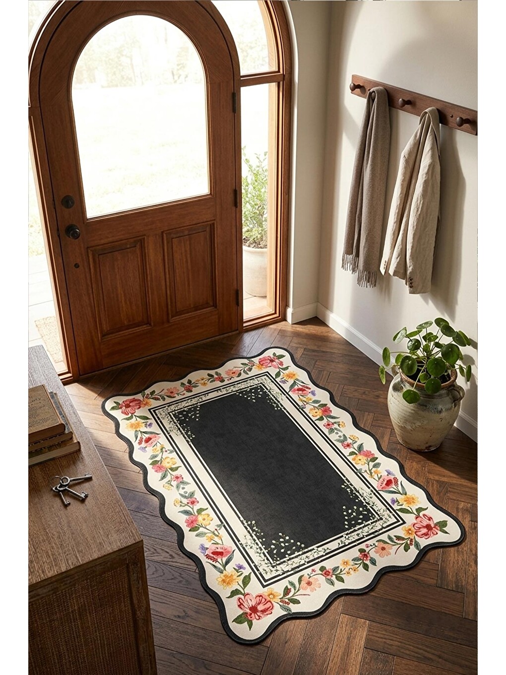 Siyah Modern Dekoratif Halı – Makinada Yıkanabilir, Kaymaz Taban, İnce Lazer Kesim Halı-2