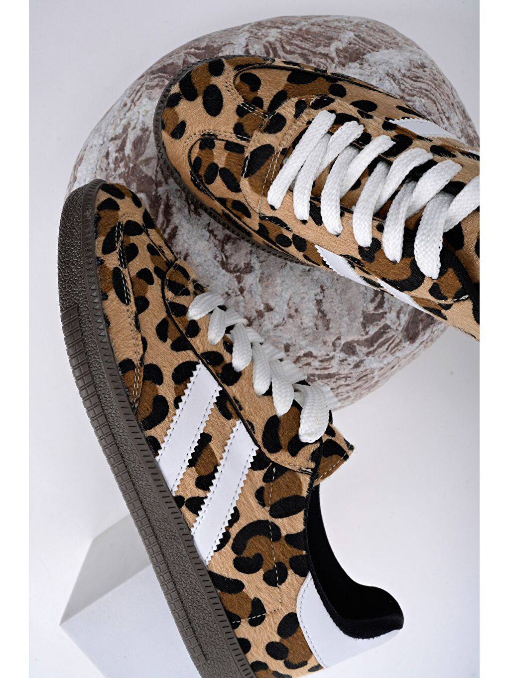 Beyaz LEOPARD Kadın Ortopedik Günlük Bağcıklı Yürüyüş Leopar Desenli Sneaker Spor Ayakkabı-5