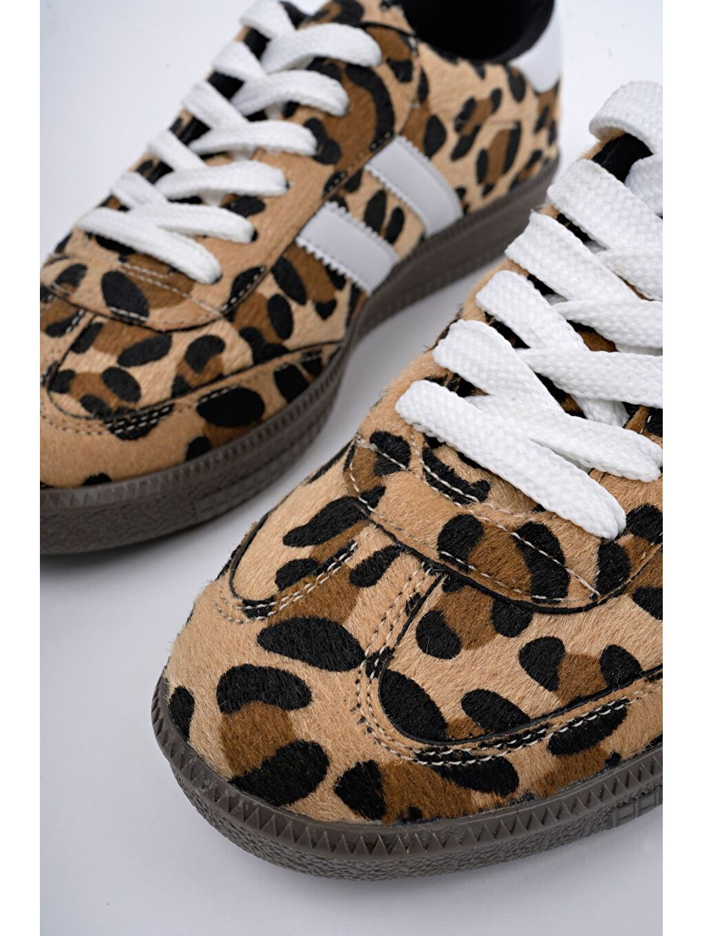 Beyaz LEOPARD Kadın Ortopedik Günlük Bağcıklı Yürüyüş Leopar Desenli Sneaker Spor Ayakkabı-7
