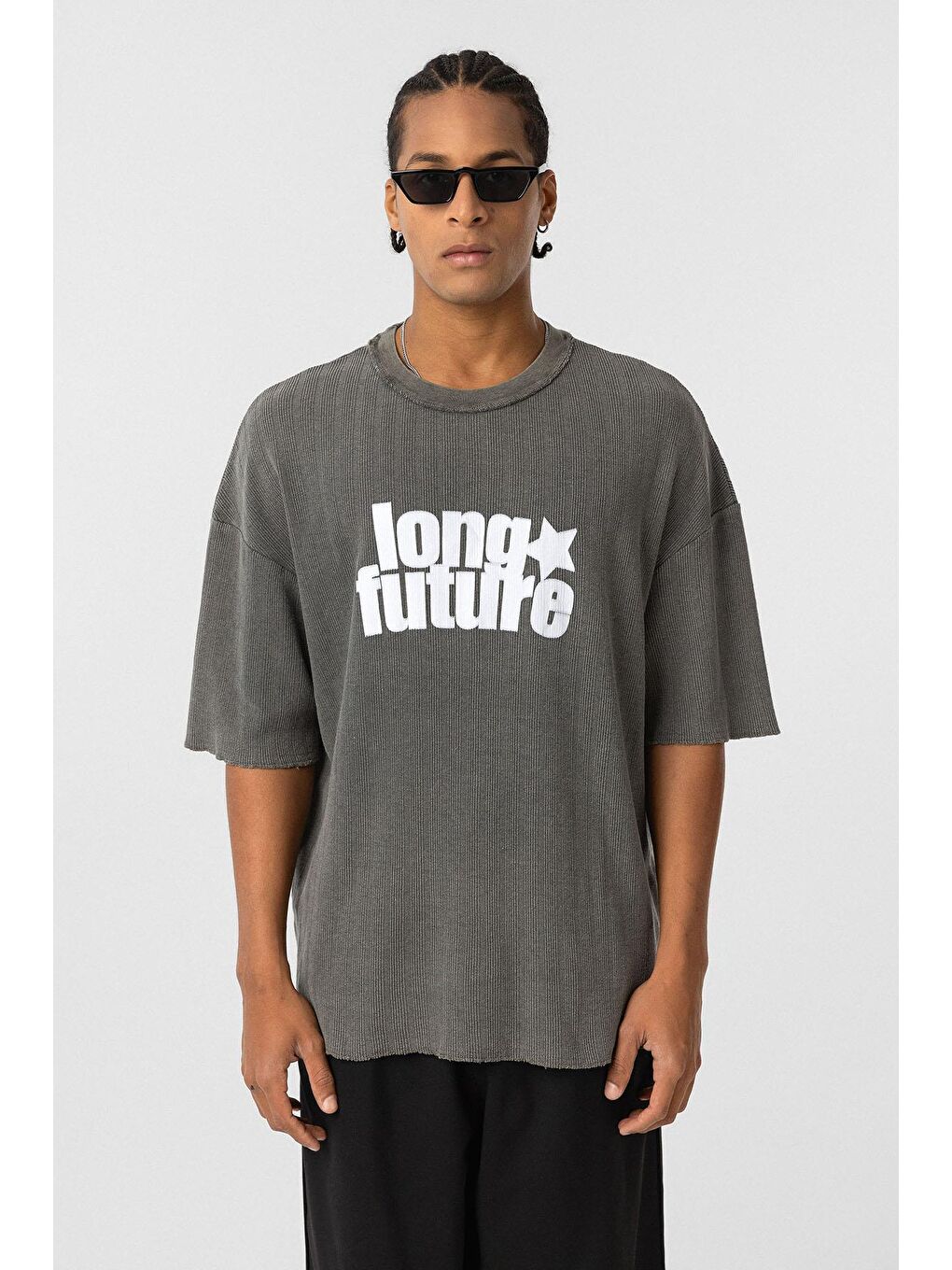 Bej Yıkamalı Oversize Triko Tişört Vizon-2