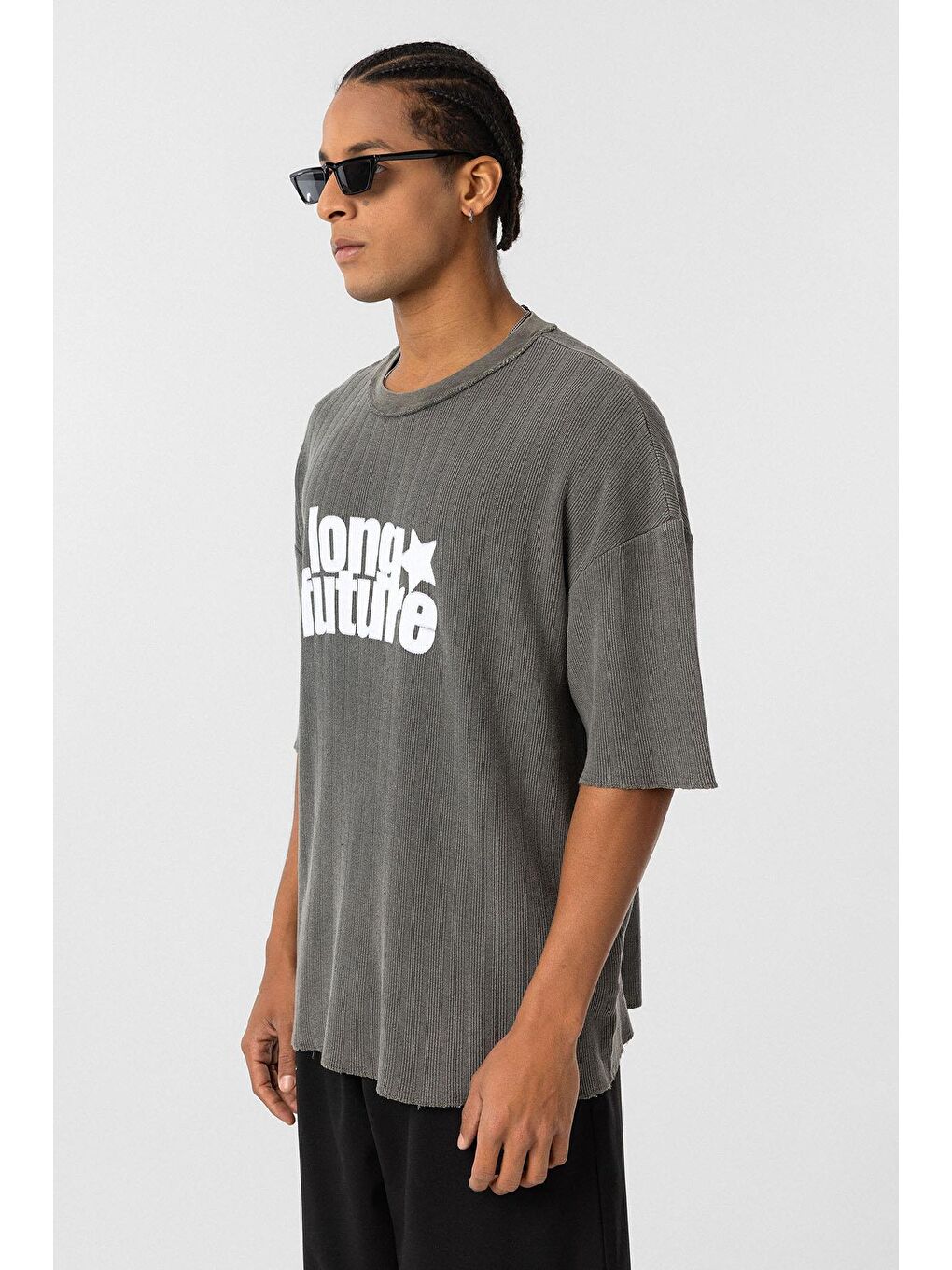 Bej Yıkamalı Oversize Triko Tişört Vizon-3