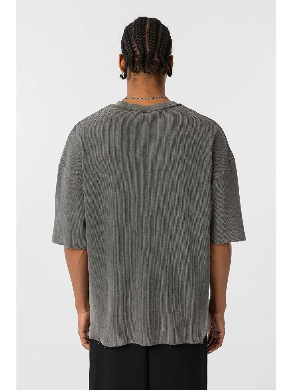Bej Yıkamalı Oversize Triko Tişört Vizon-5