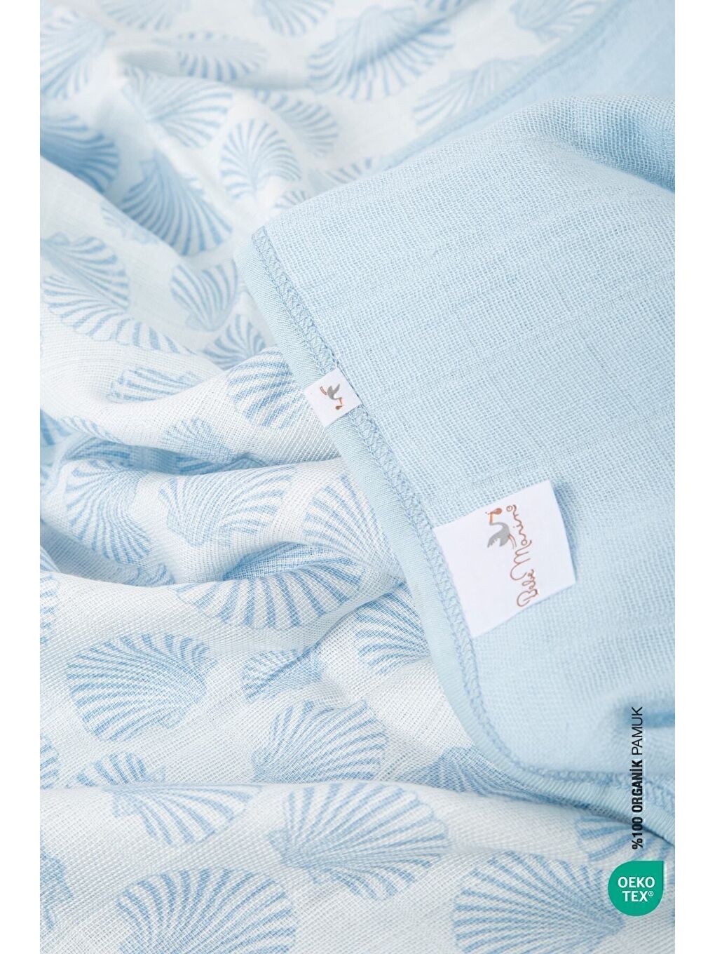 BebeMarin Seashell Müslin Battaniye 120x120 Mavi-4