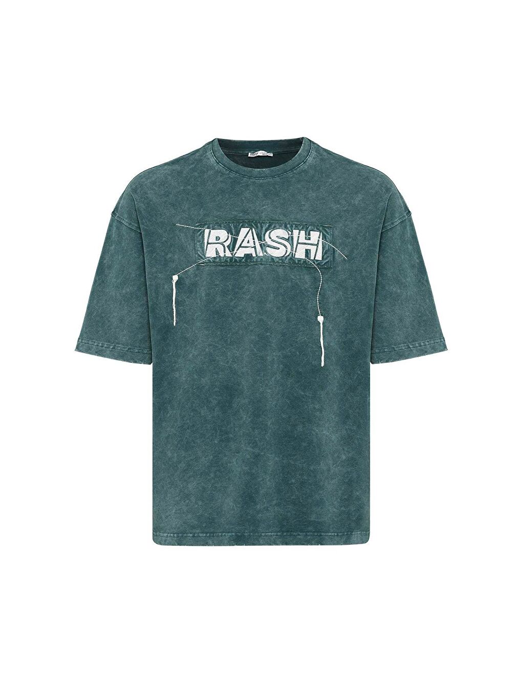 Yıkamalı Oversize Baskılı Tişört Petrol-1