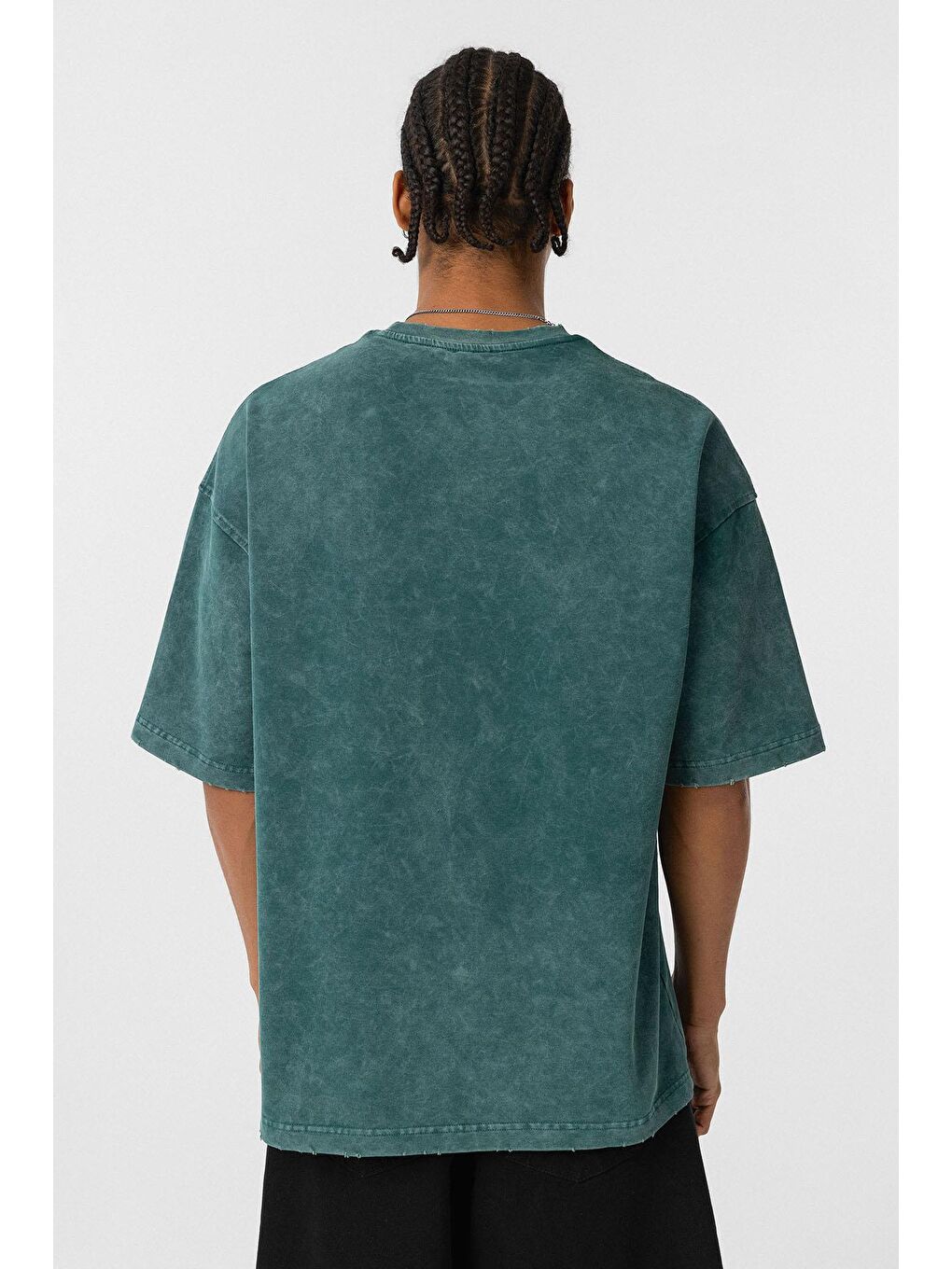 Yıkamalı Oversize Baskılı Tişört Petrol-4