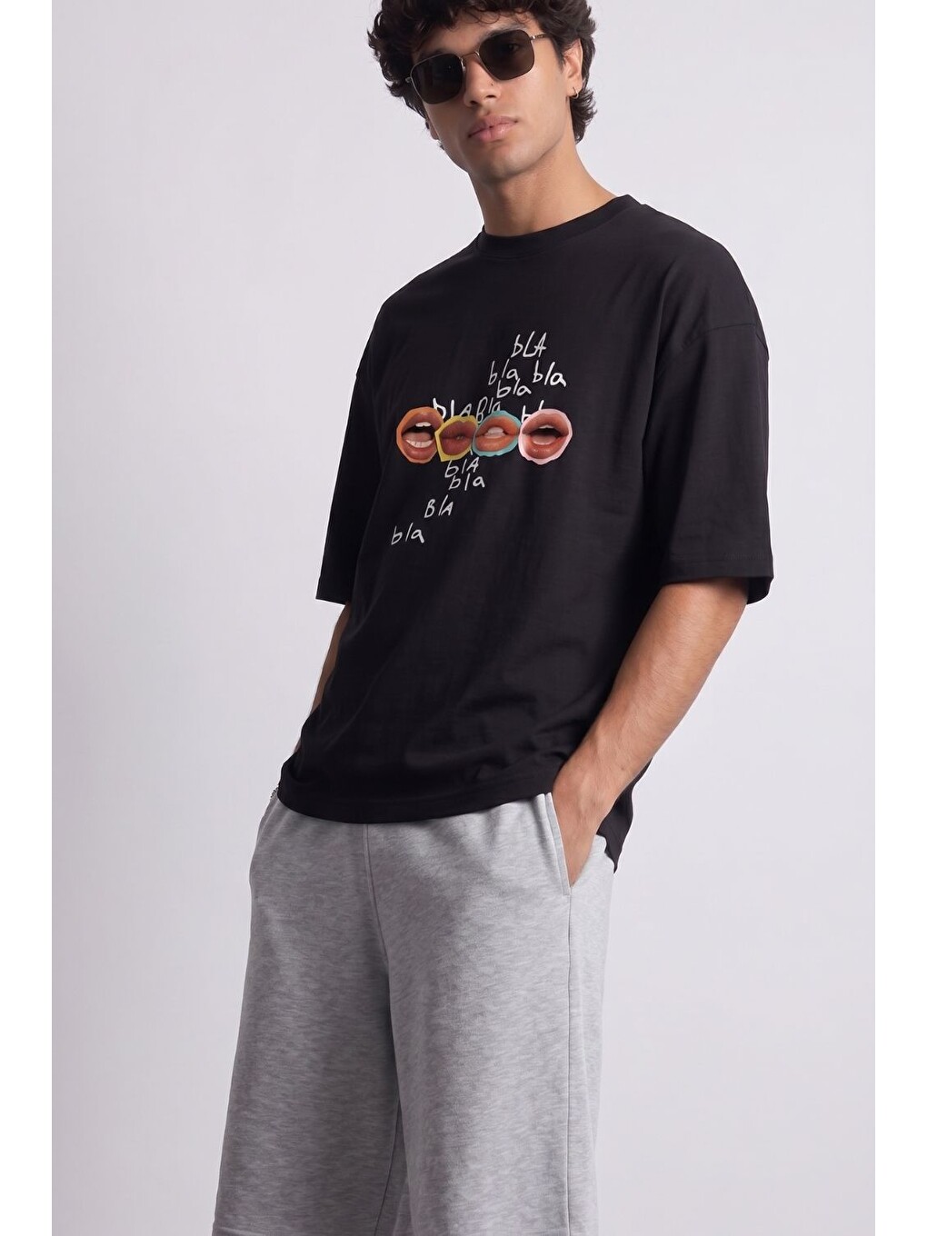 Bla Bla Oversize Siyah T-Shirt-4