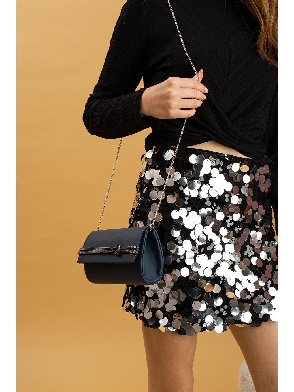 Lacivert Taşlı Düğüm Biye Silindir Kadın Abiye Gece Çantası BAG525-23-2