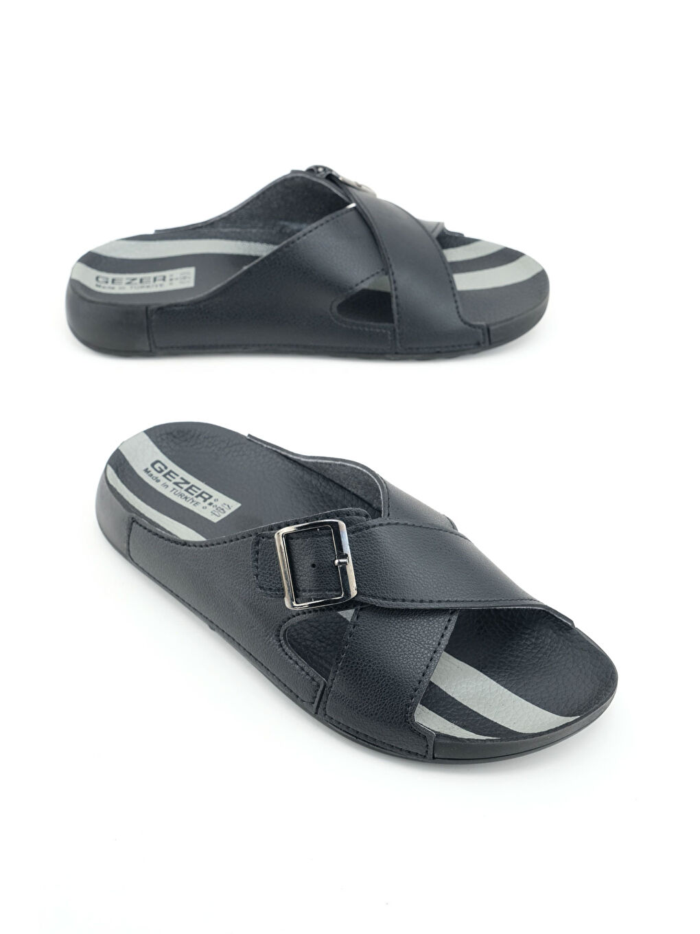 Siyah Erkek Yazlık Tek Toka Ayarlanabilir Suni Deri Rahat Taban Günlük Terlik