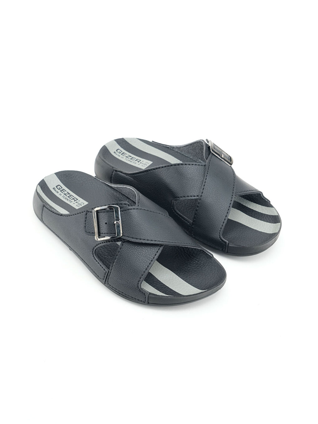 Siyah Erkek Yazlık Tek Toka Ayarlanabilir Suni Deri Rahat Taban Günlük Terlik-2