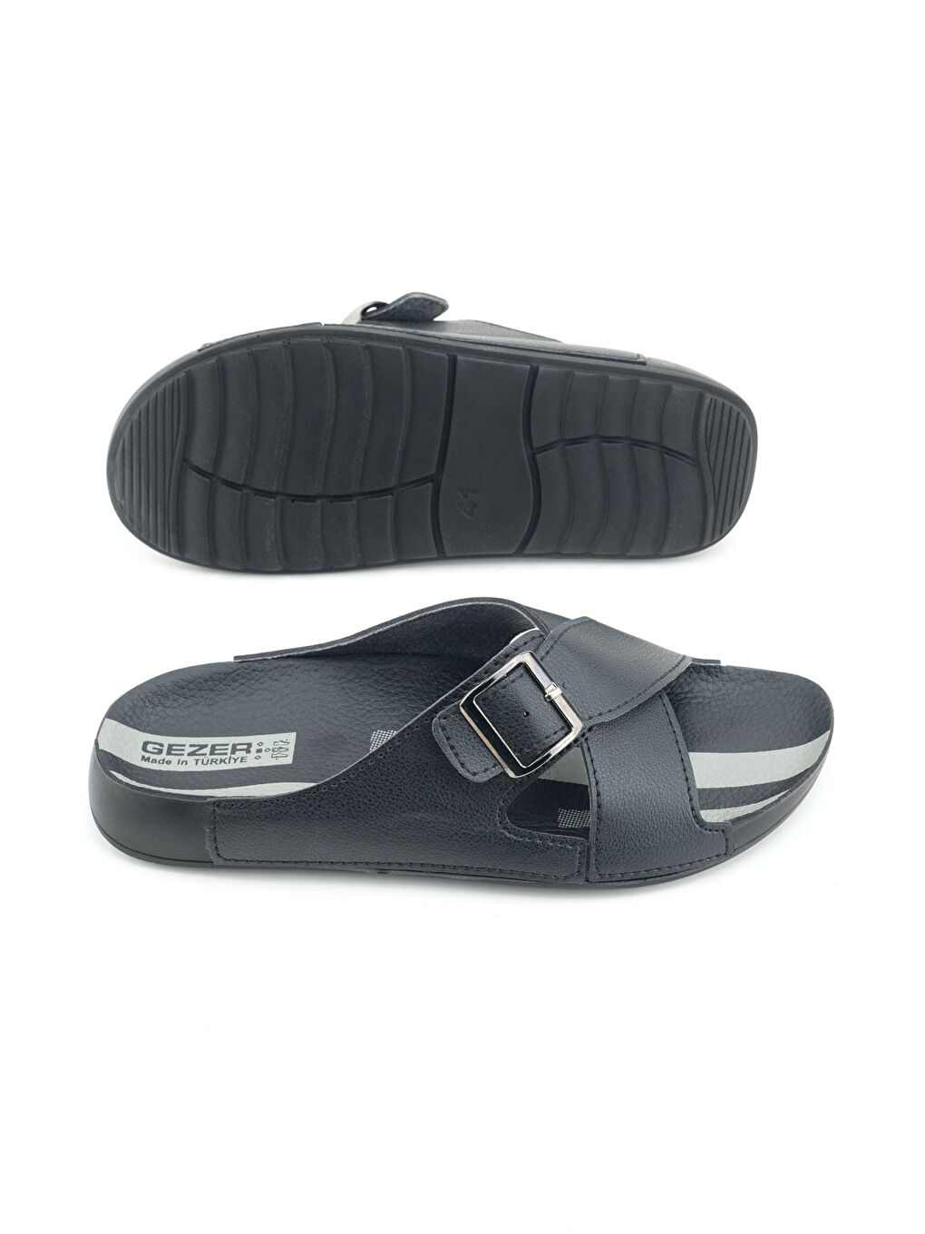 Siyah Erkek Yazlık Tek Toka Ayarlanabilir Suni Deri Rahat Taban Günlük Terlik-4