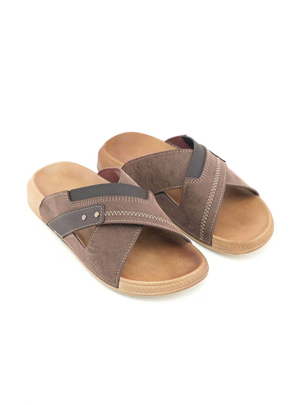 Kahverengi Erkek Yazlık Suni Deri Rahat Taban Günlük Terlik-2