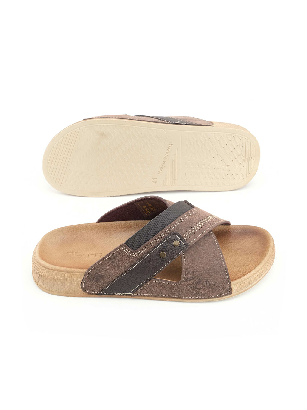 Kahverengi Erkek Yazlık Suni Deri Rahat Taban Günlük Terlik-4
