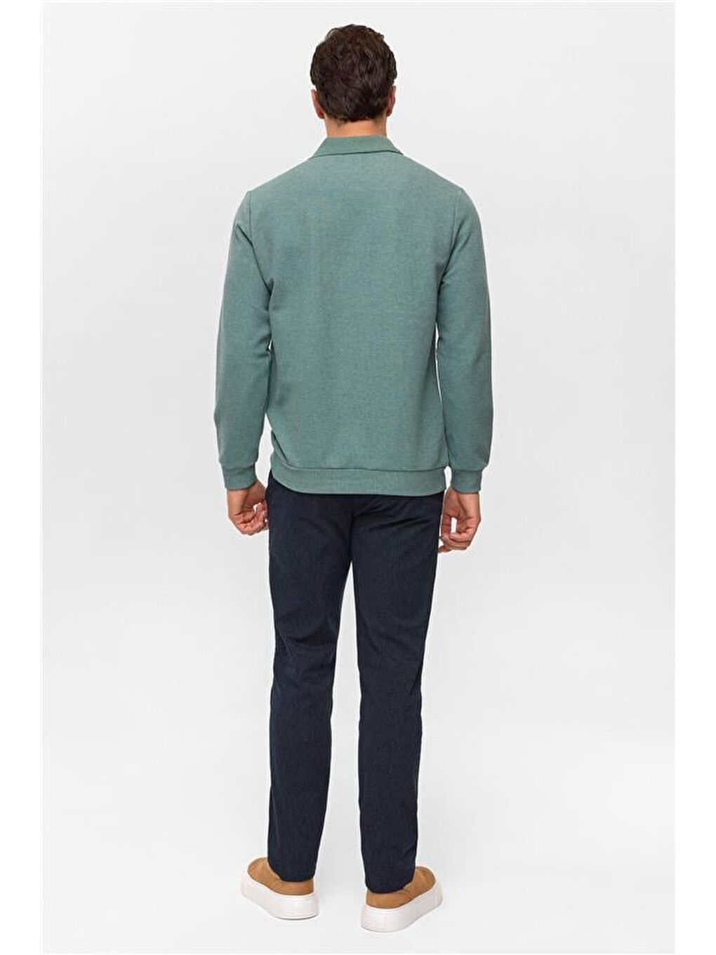 Haki Regular Armürlü Polo Yaka Sweatshirt-4