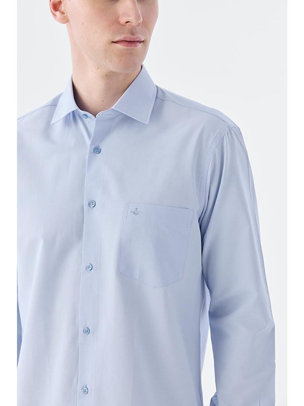 Mavi Klasik Fit İtalyan Yaka Uzun Kol Klasik Kravatlık Kolay Ütülenebilir Pamuklu Gömlek-2