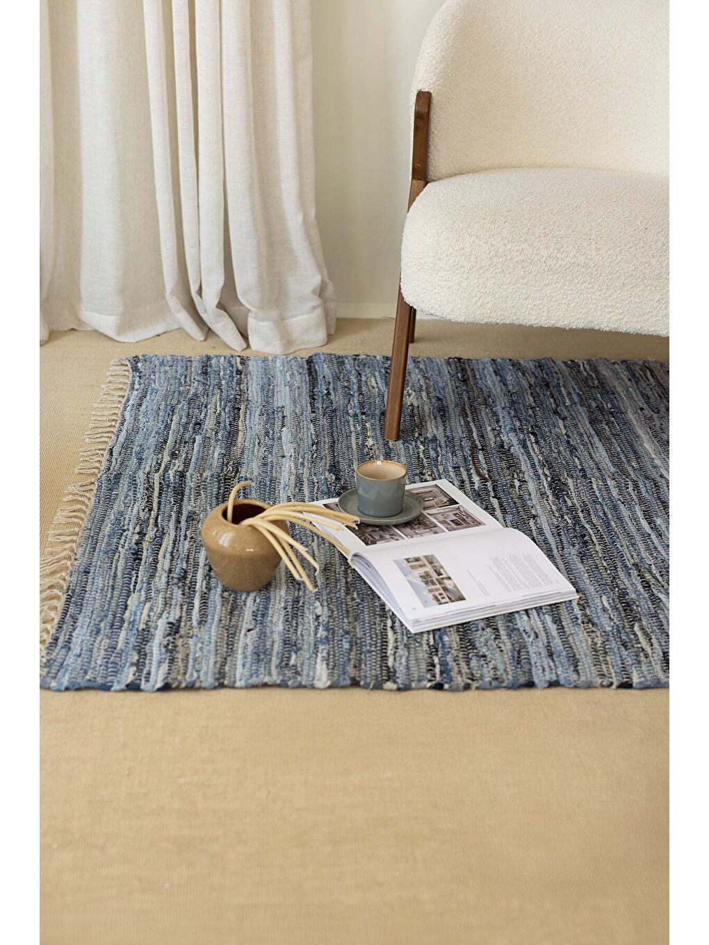 Lila Striped Denim Kilim Ekru/İndigo 60x90-2