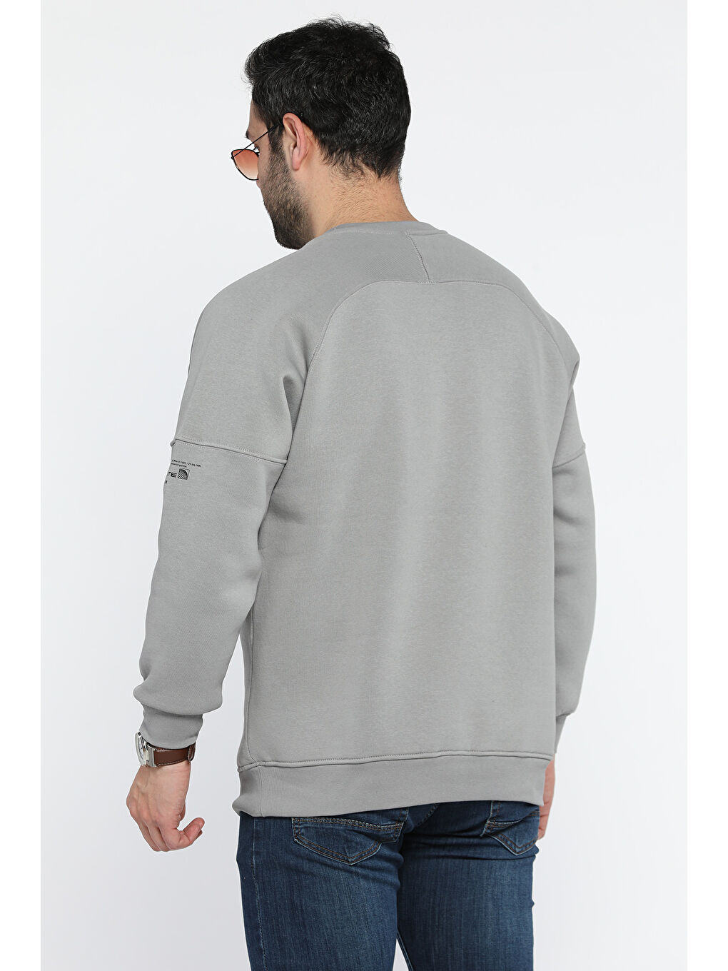 Mishar İtalia Gri Bisiklet Yaka 3 İplik Şardonlu Sweatshirt - 2