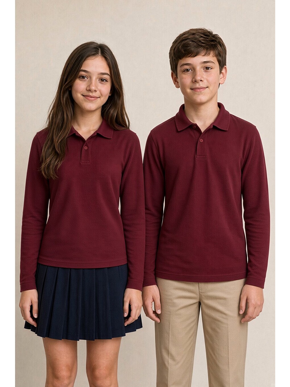 Bordo Kız / Erkek Çocuk Uzun Kol Polo Yaka Okul Tişörtü 24865-1