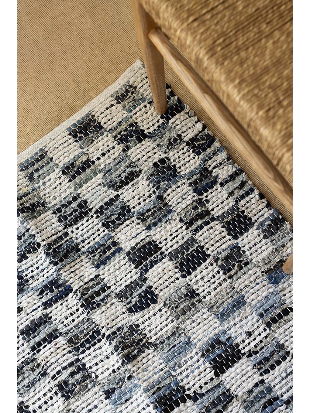 Lila Checker Denim Kilim Ekru/İndigo 80x250-1