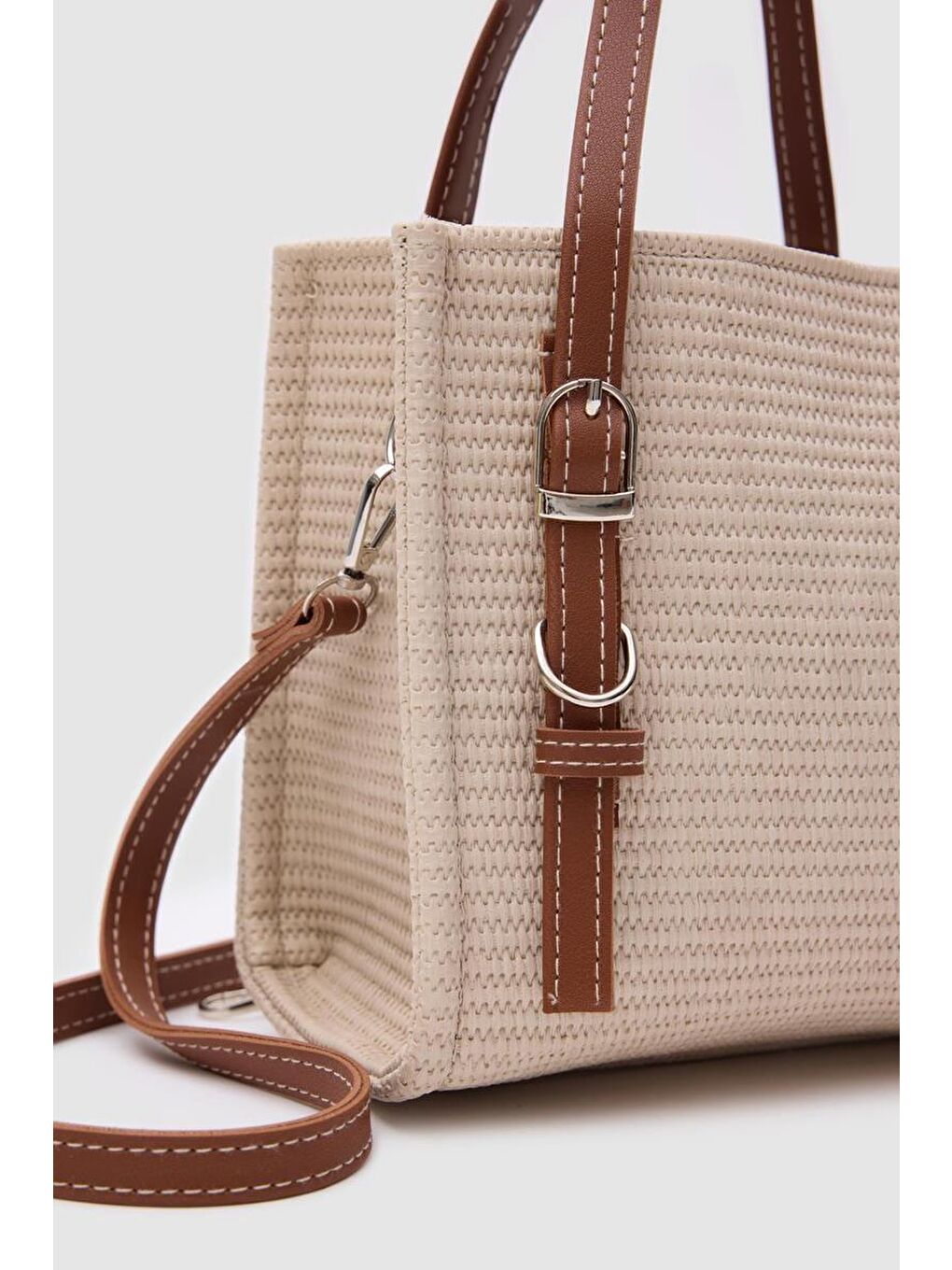 Wolf Hasır Kemer Detaylı Çapraz Çanta Bej-3