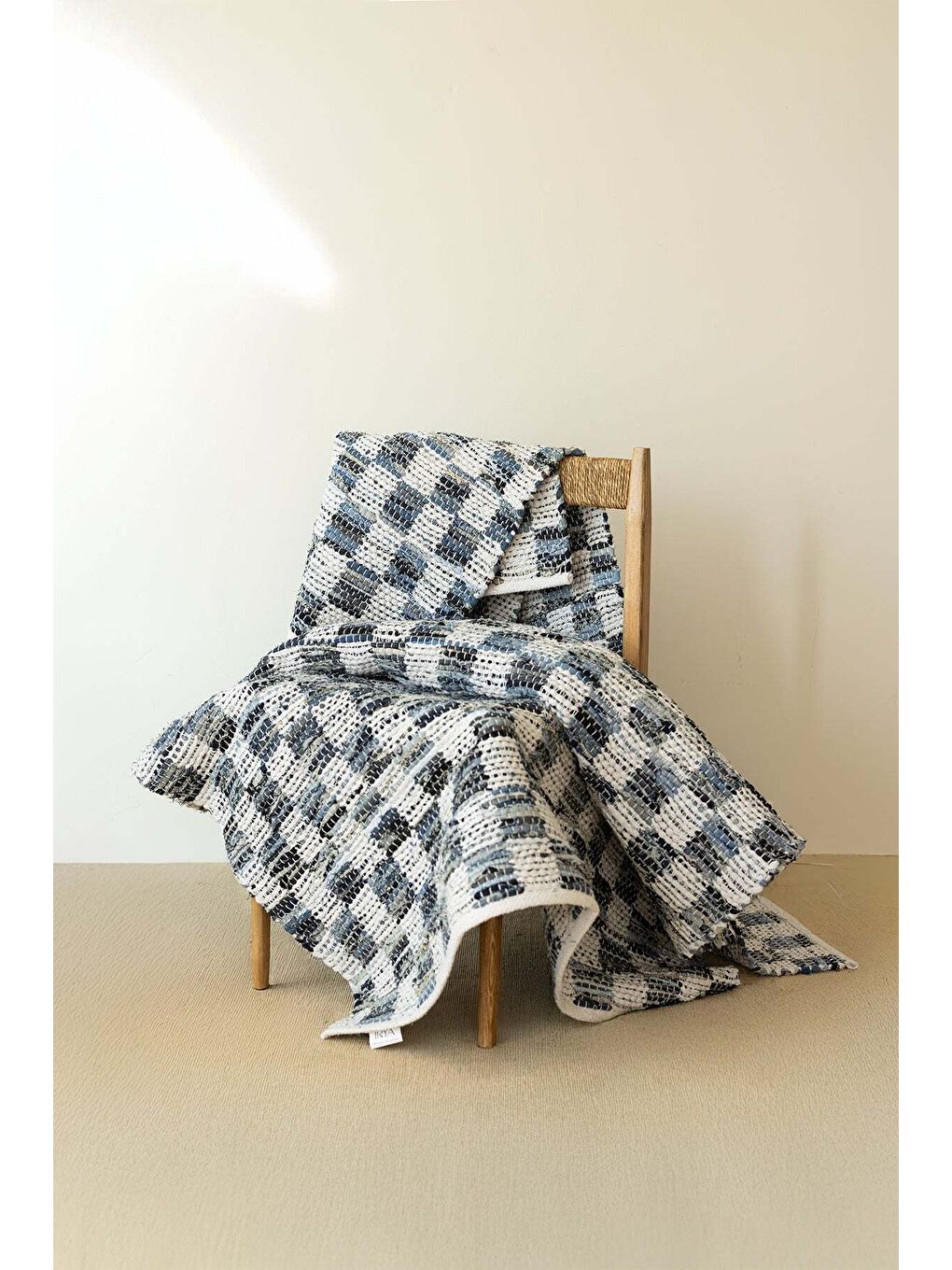Lila Checker Denim Kilim Ekru/İndigo 80x250-2